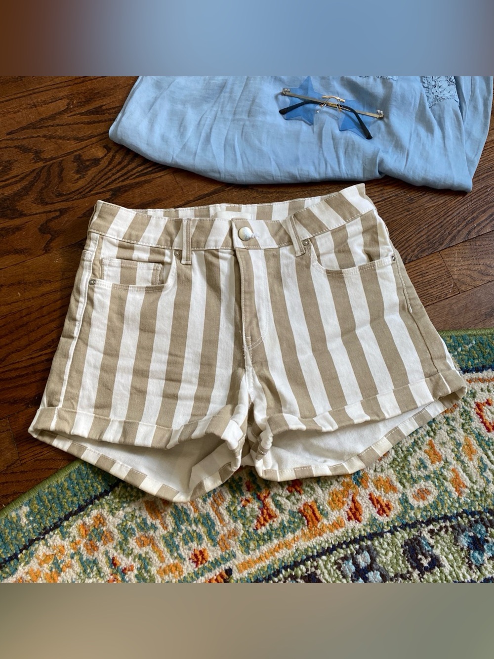 H&M Beige & White Striped Women's Jean Shorts